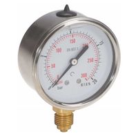 Manometer met onder aansluiting 63 mm, gevuld met glycerine, 1/4" BSP, 0-250 bar